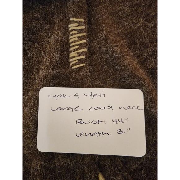 Yak & Yeti Nepal Sweater Women Large Brown Cowl Neck Front Slit Minimal Bohemian - Picture 9 of 9